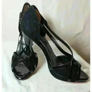 White House Black Market Womens Blk Suede+Patent Stiletto High Heels Sz 6.5 M